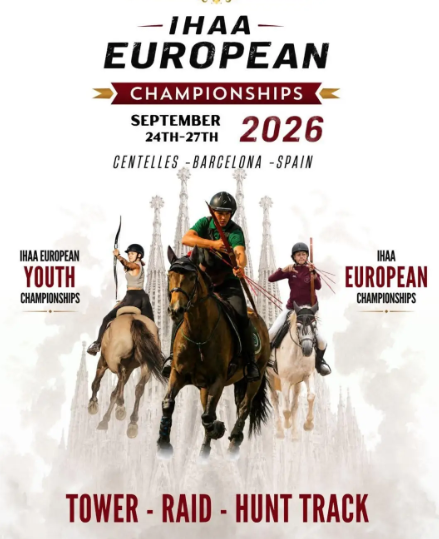 Afiche oficial del Campeonato Europeo de tiro con arco a caballo IHAA 2026 en Centelles, España.